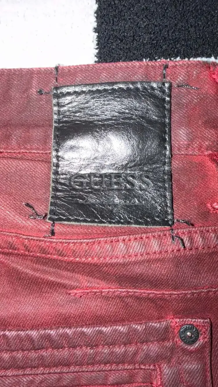 GUESS 1981 Los Angeles Red Waxed Biker Jeans